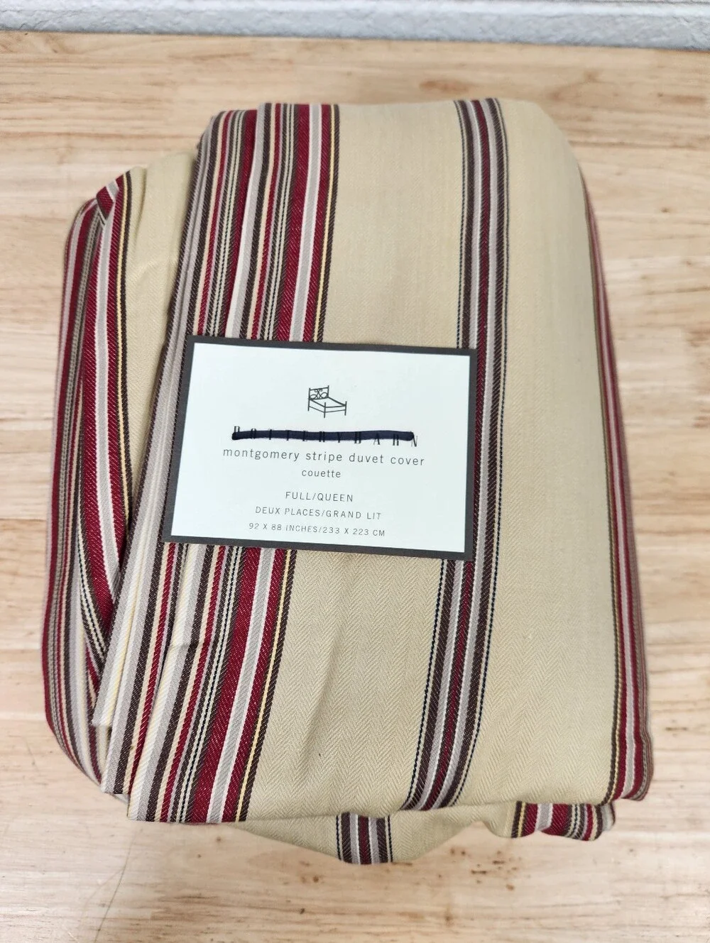 Pottery Barn Montgomery Striped Duvet Cover Sz F/ Q NOS Cottage French Country